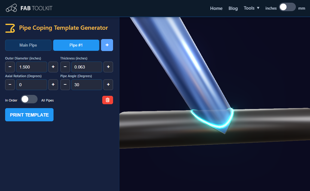 Pipe Coping Template Generator